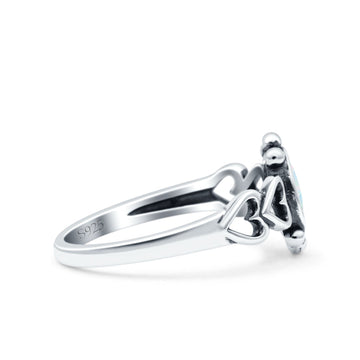 Solitaire Petite Heart Lab Created White Opal Promise Ring Band Oxidized Braided 925 Sterling Silver